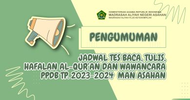 Pengumuman Jadwal Tes Baca, Tulis, Hafalan Al-Qur’an dan Wawancara PPDB TP. 2023/2024