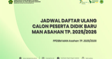 Jadwal Daftar Ulang Calon Peserta Didik Baru MAN Asahan PPDBM TP. 2025/2026