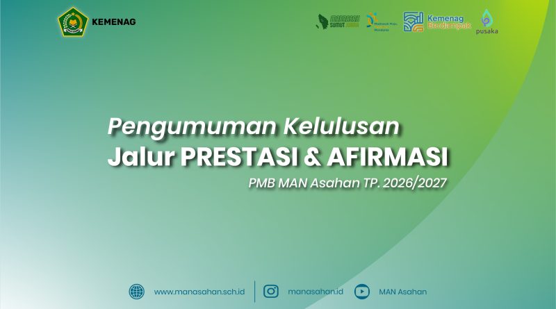Pengumuman Kelulusan Hasil Seleksi PMB MAN Asahan TP. 2026/2027 Jalur Prestasi dan Afirmasi